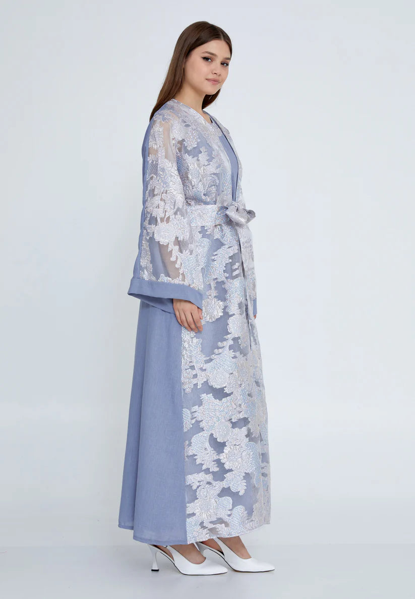 The Delicate Floral Tulle Overlay Abaya set