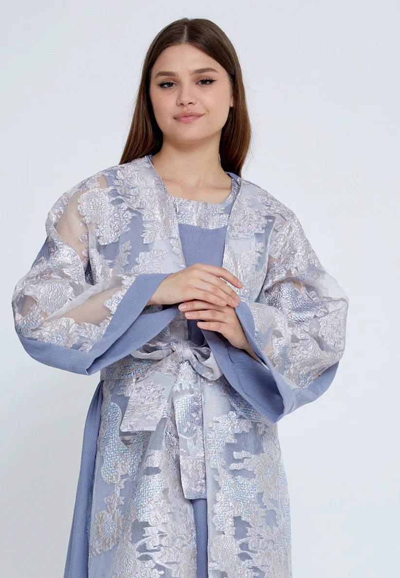 The Delicate Floral Tulle Overlay Abaya set