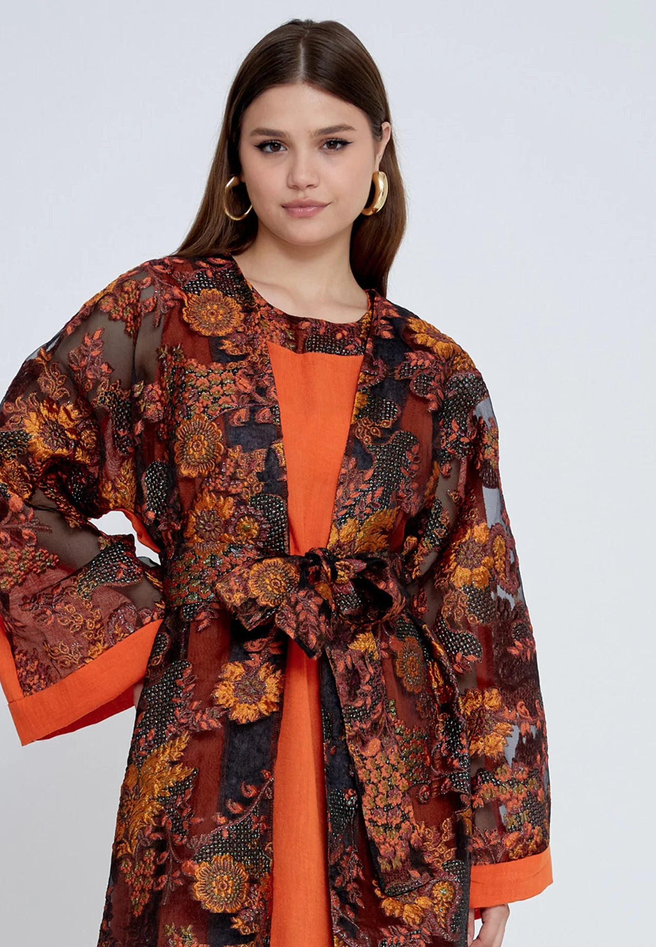 The Floral Tulle Overlay Abaya Set