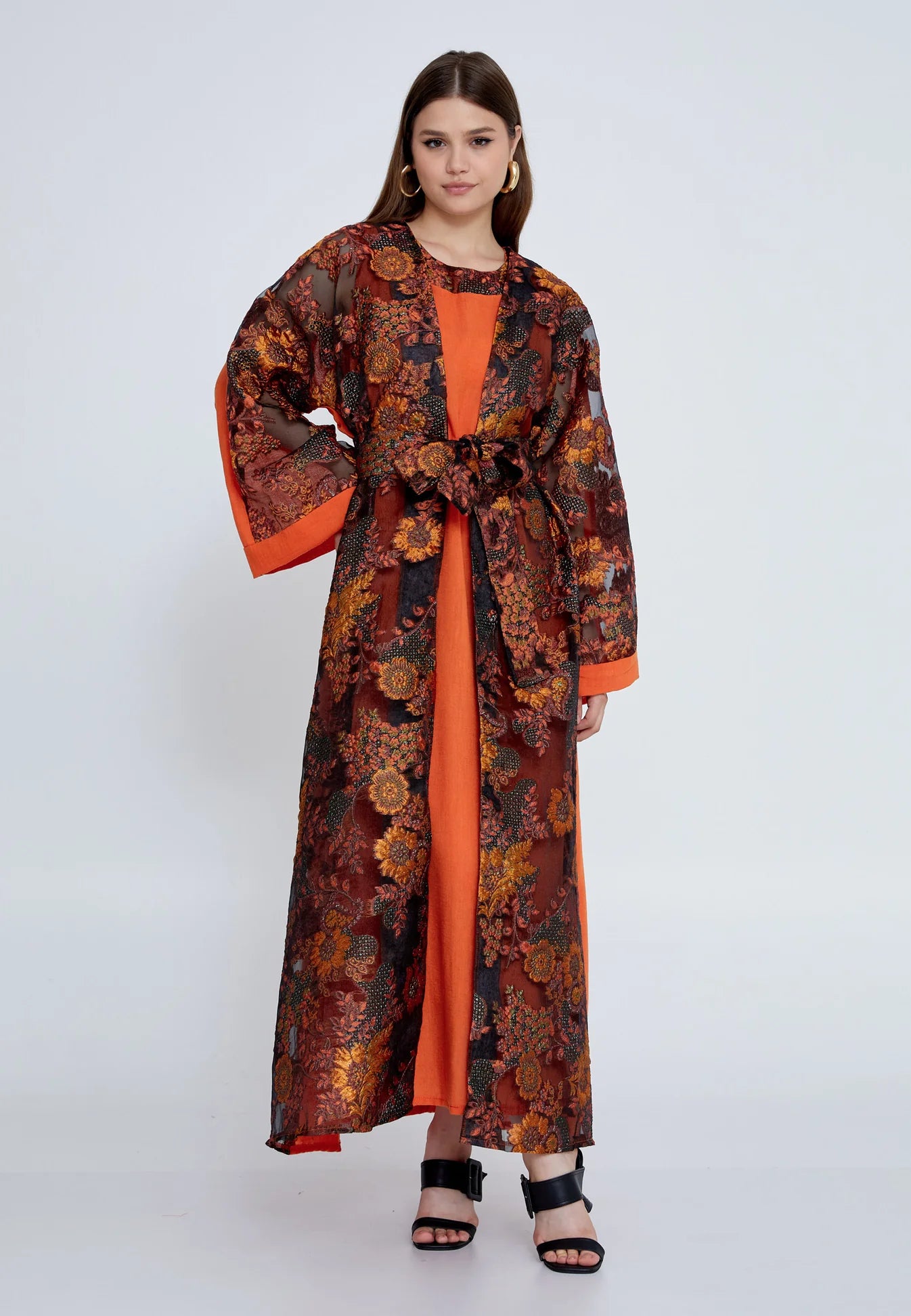 The Floral Tulle Overlay Abaya Set